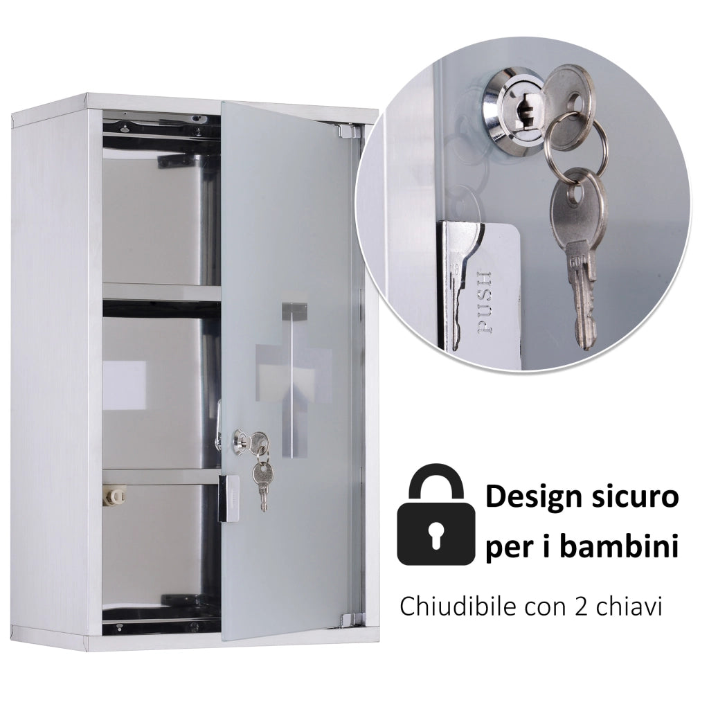 Armadietto medicinali bagno ¨C Xylo ¨C acciaio inox con serratura 50x30x18cm