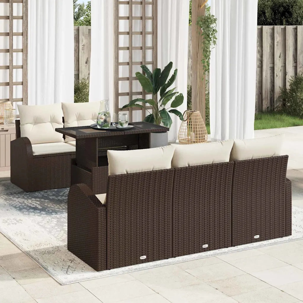 Set Divano da Giardino con cuscino 6 pcs Marrone polyrattan