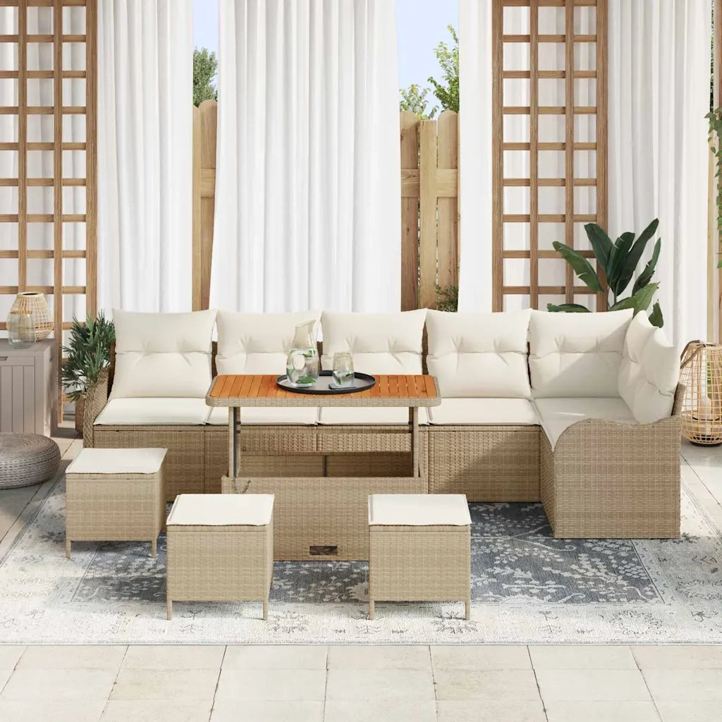 Set Divano da Giardino con cuscino 10 pcs Beige e Crema 3364241
