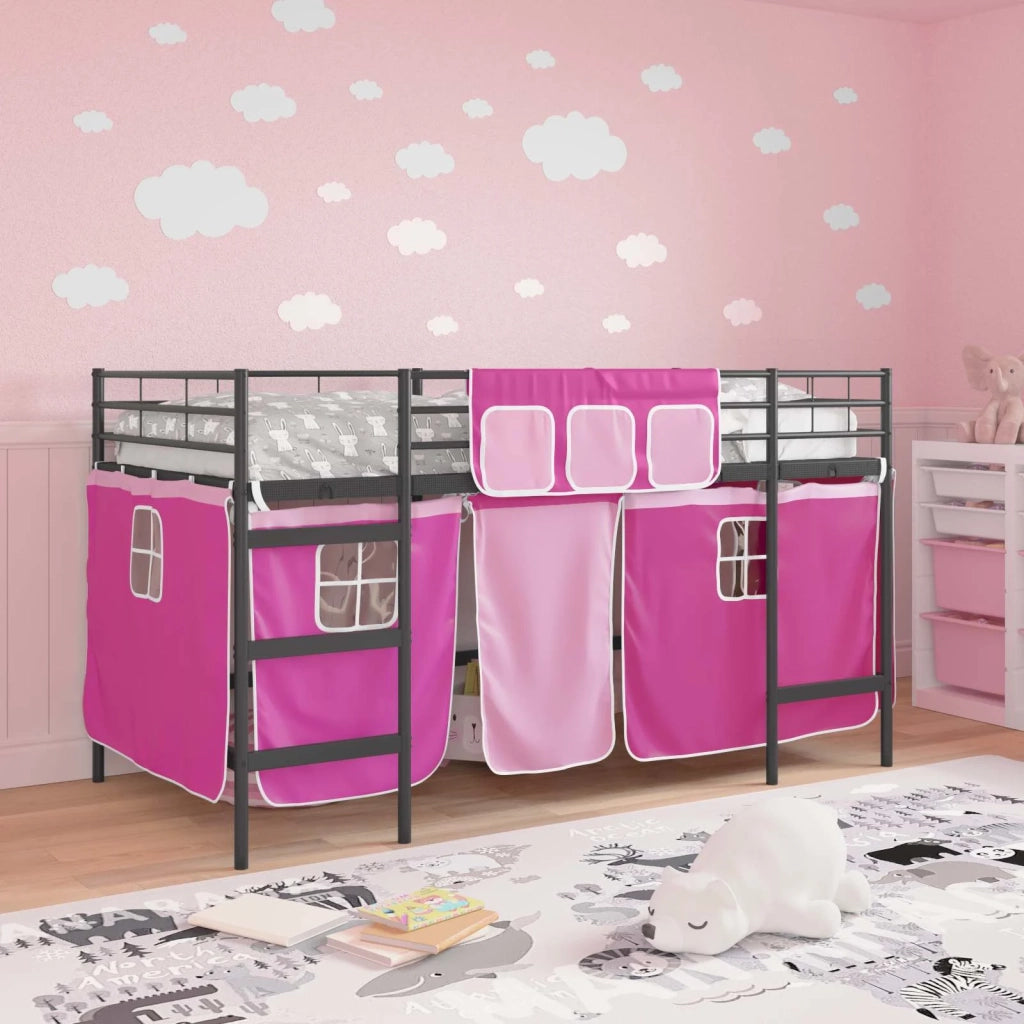 Struttura del Letto Loft per Bambini con Tendine-Giroletto per bambini Nero e rosa 329640