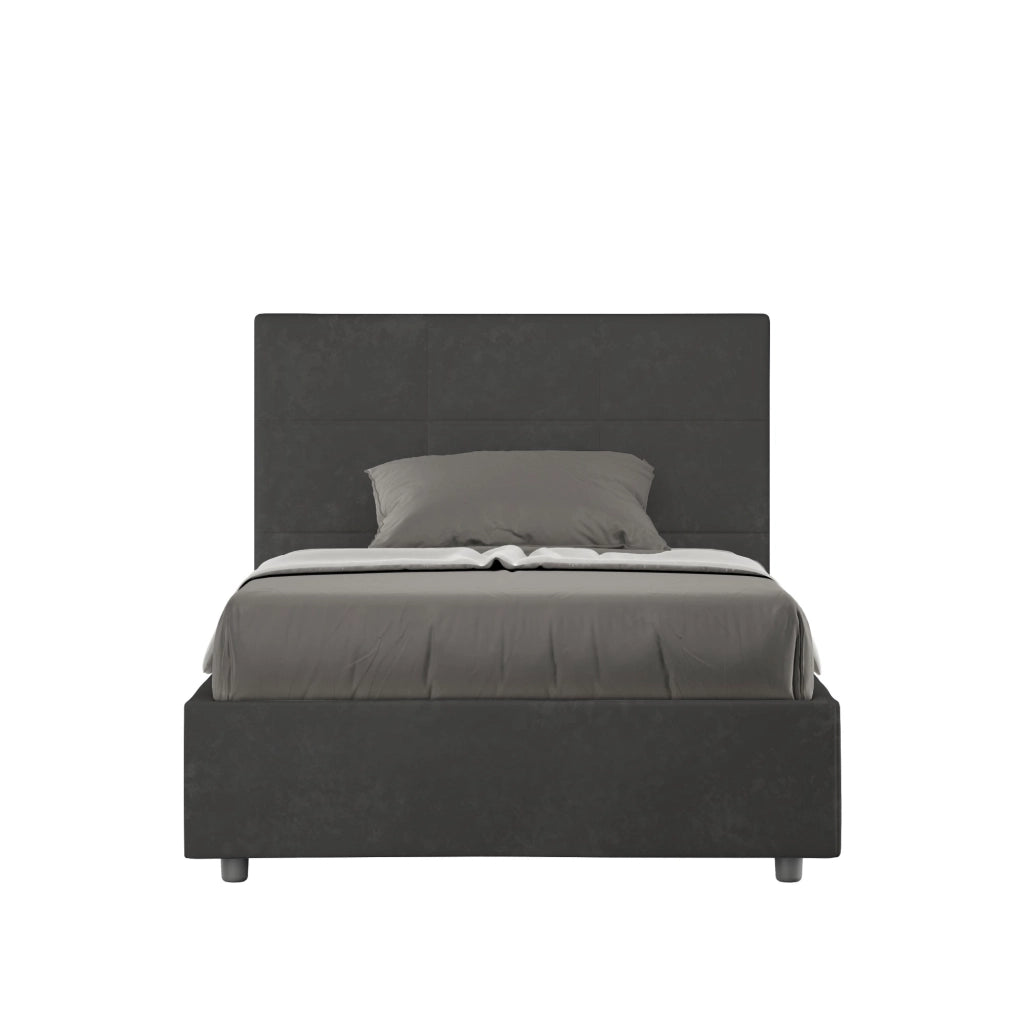 BS COM Letto una piazza e mezza con rete imbottito 120x190 microfibra grigio