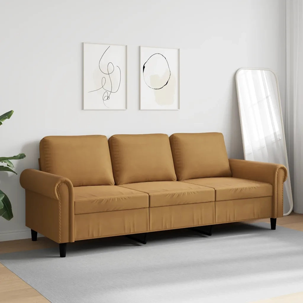 Divano a 3 Posti Marrone 180 cm in Velluto 359546