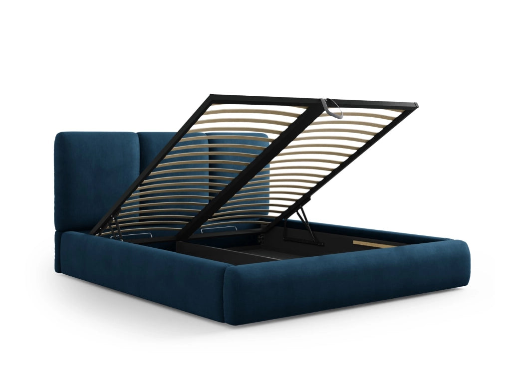 Cosmopolitan Design - Letto a cassettone con testiera "Nicolas" 180x200cm in ciniglia blu reale 