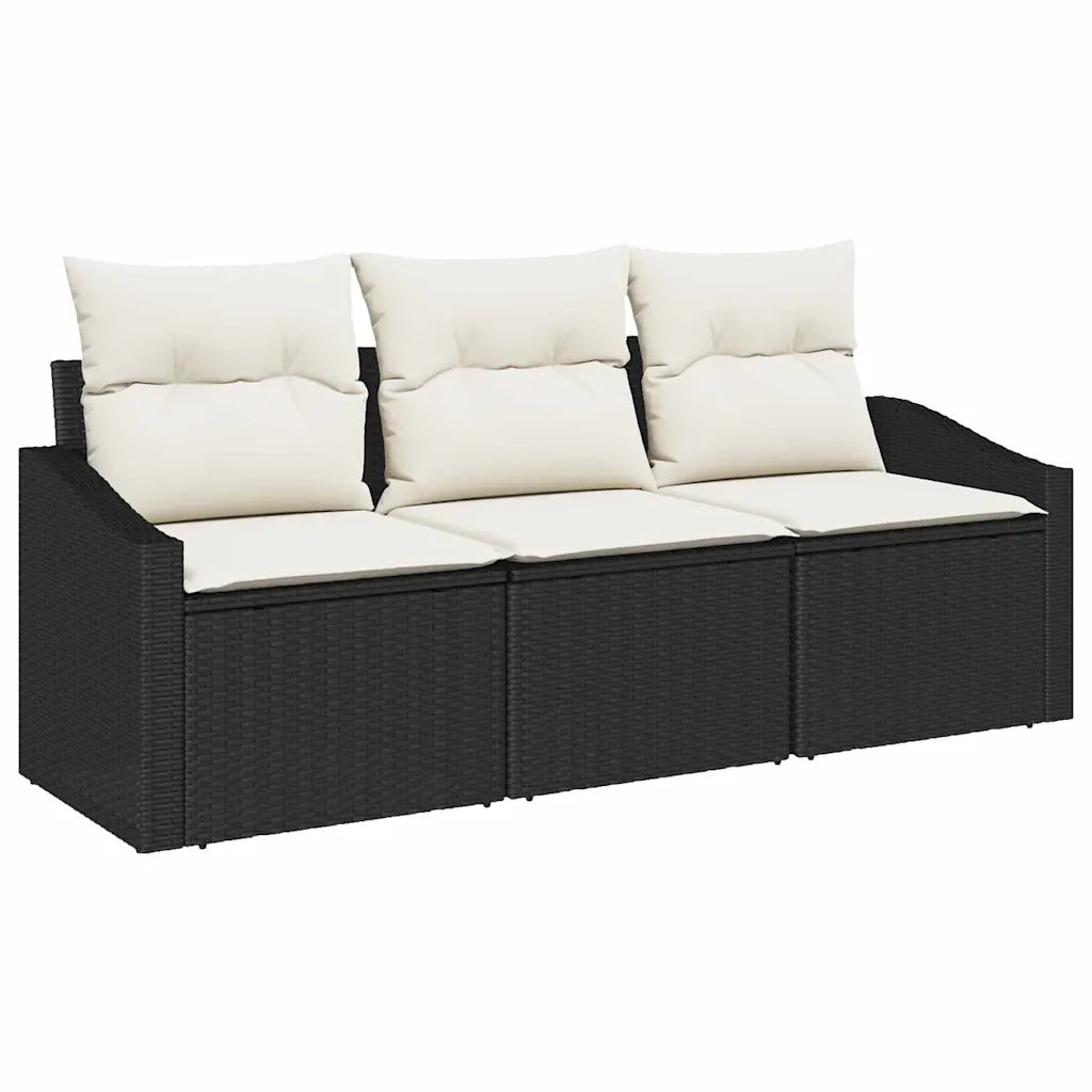 Set Divano da Giardino 3 pcs Nero e Bianco polyrattan