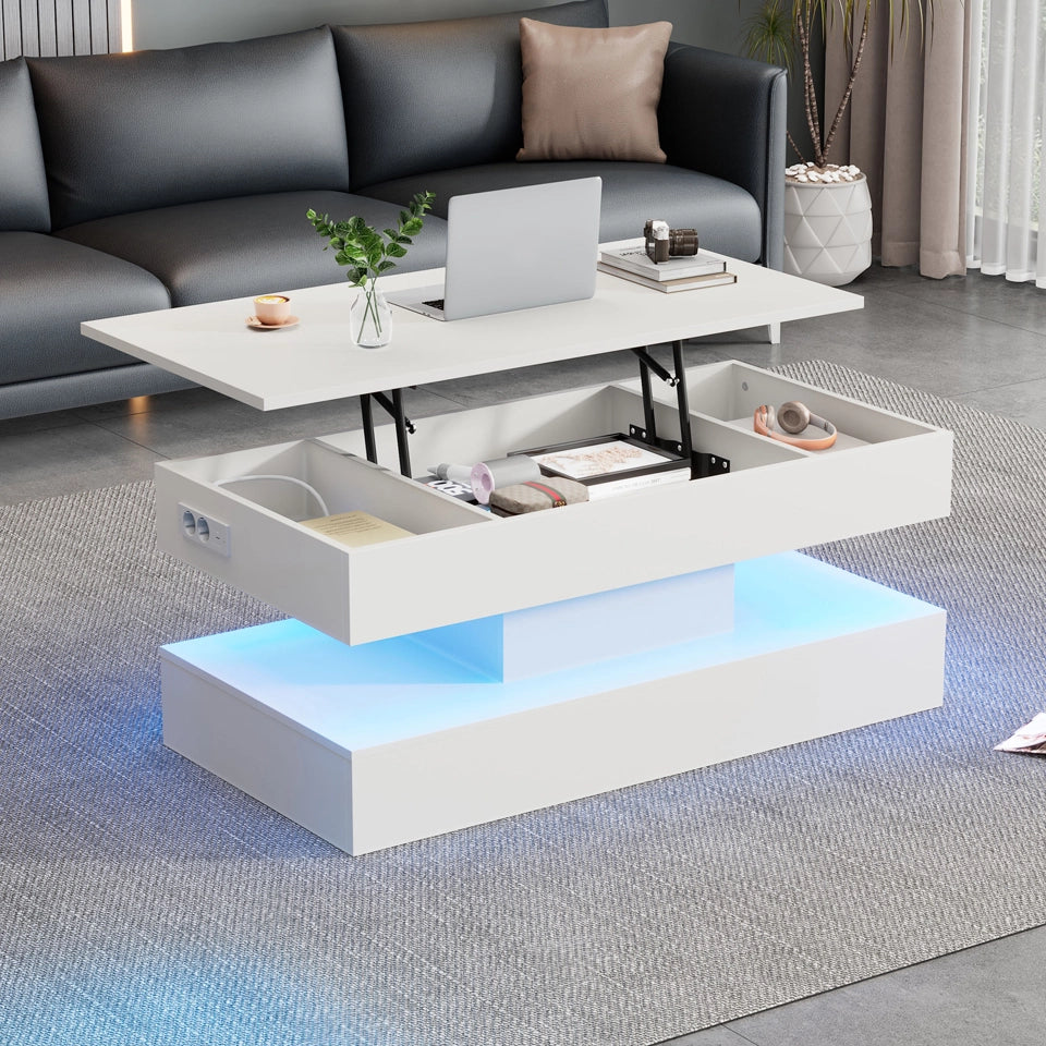 Tavolino da Caff¨¨ con LED e Vano Contenitore ¨C MINIMAL ¨C 100x50x42 cm