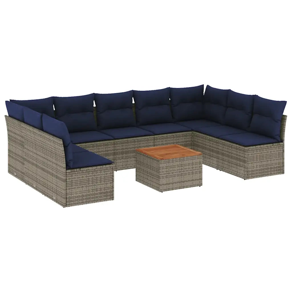 Set Divani da Giardino 10 pz con Cuscini Grigio in Polyrattan 3256124