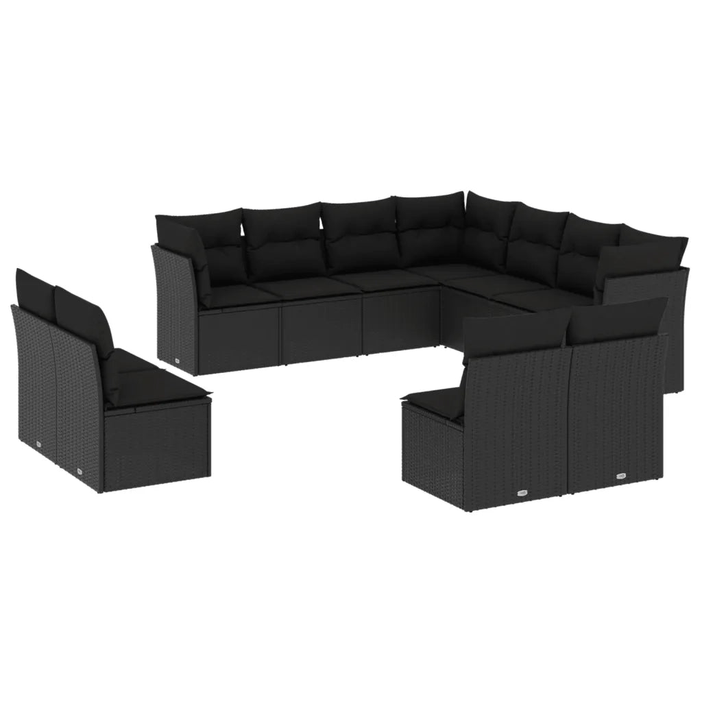 Set Divani da Giardino 11 pz con Cuscini in Polyrattan Nero 3249654
