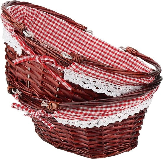 Due wicker carriole ovale tradizionali con maniglie ripiegabili - imbottitura in tessuto - carrello per picnic per matrimoni e feste