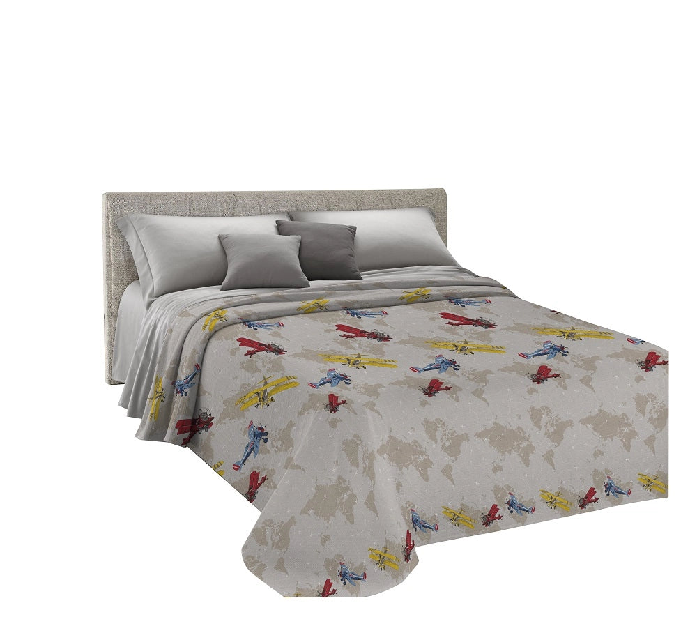 Copriletto estivo made in Italy 100% cotone linea Aerei Piazza e mezza - Beige
