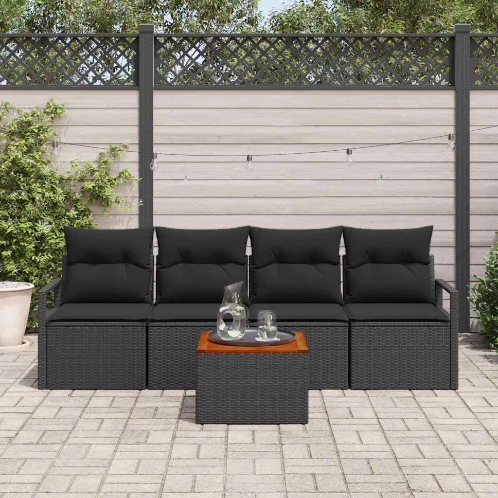 Set Divano da Giardino con cuscino 5 pz | Set Salotto da Giardino Nero polyrattan