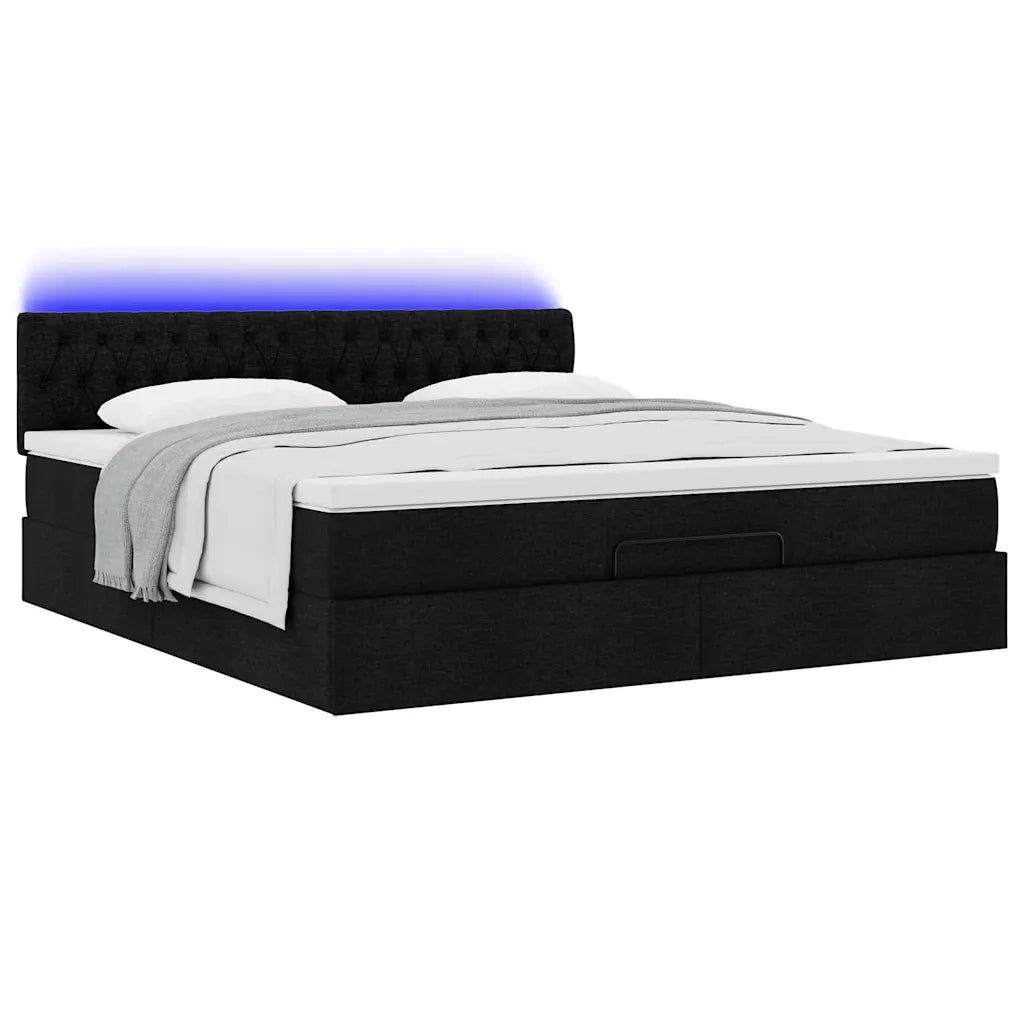 Struttura Letto Pouf con Materasso Nero 160x200 cm in Tessuto 3312404