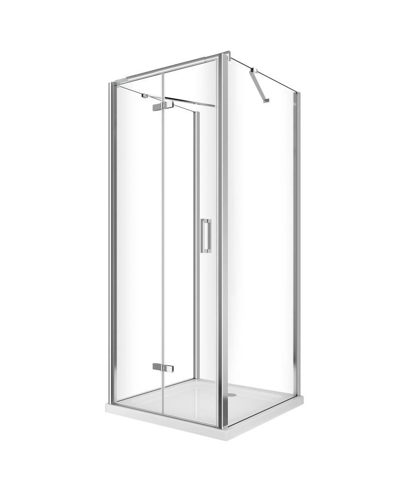 Box cabina doccia a 3 lati con apertura a libro pieghevole a pacchetto H.190 cromo trasparente anticalcare misure  65-67,5 fisse + Porta 78,8-80,8