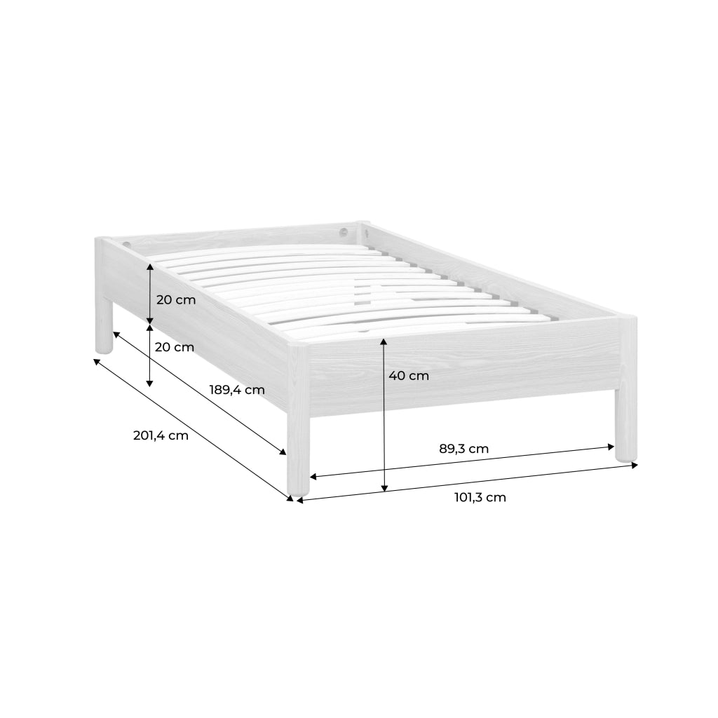 Letto con rete a doghe 90x190cm decorazione legno, noce