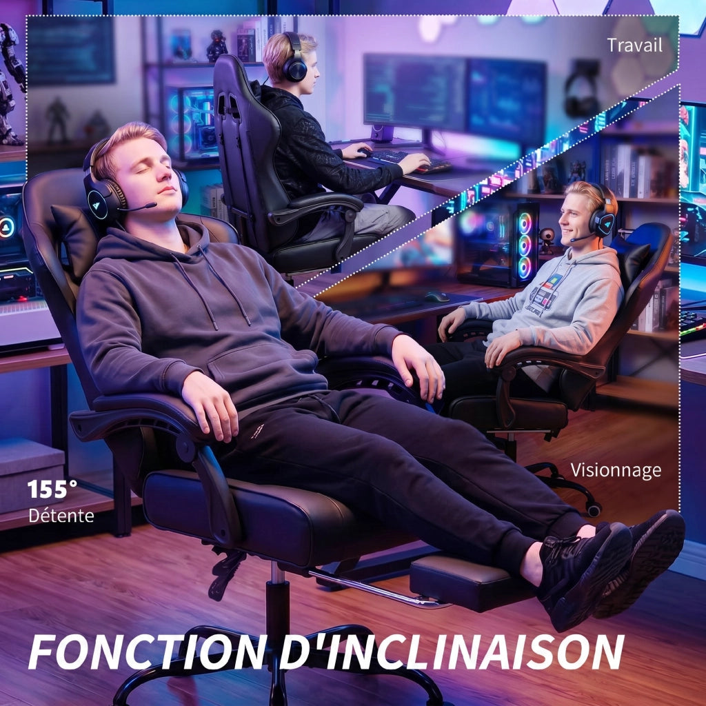 Poltrona da gaming ergonomica con massaggio lombare, schienale reclinabile, altezza regolabile ¨C zephmum ¨C nero