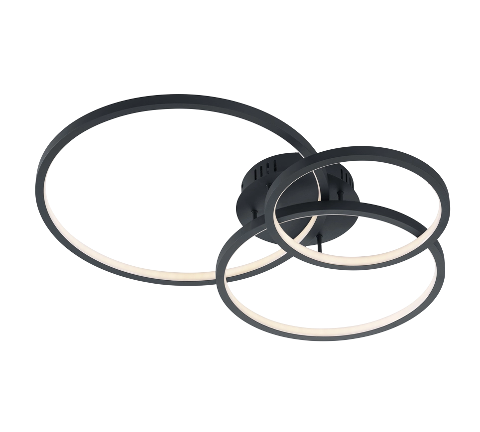 Plafoniera LED multifuzione, 3 anelli, antracite, 79x10x64 cm, Aaron