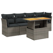 Set Divano da Giardino 5 pz | Set Salotto da Giardino con Cuscini Grigio in Polyrattan