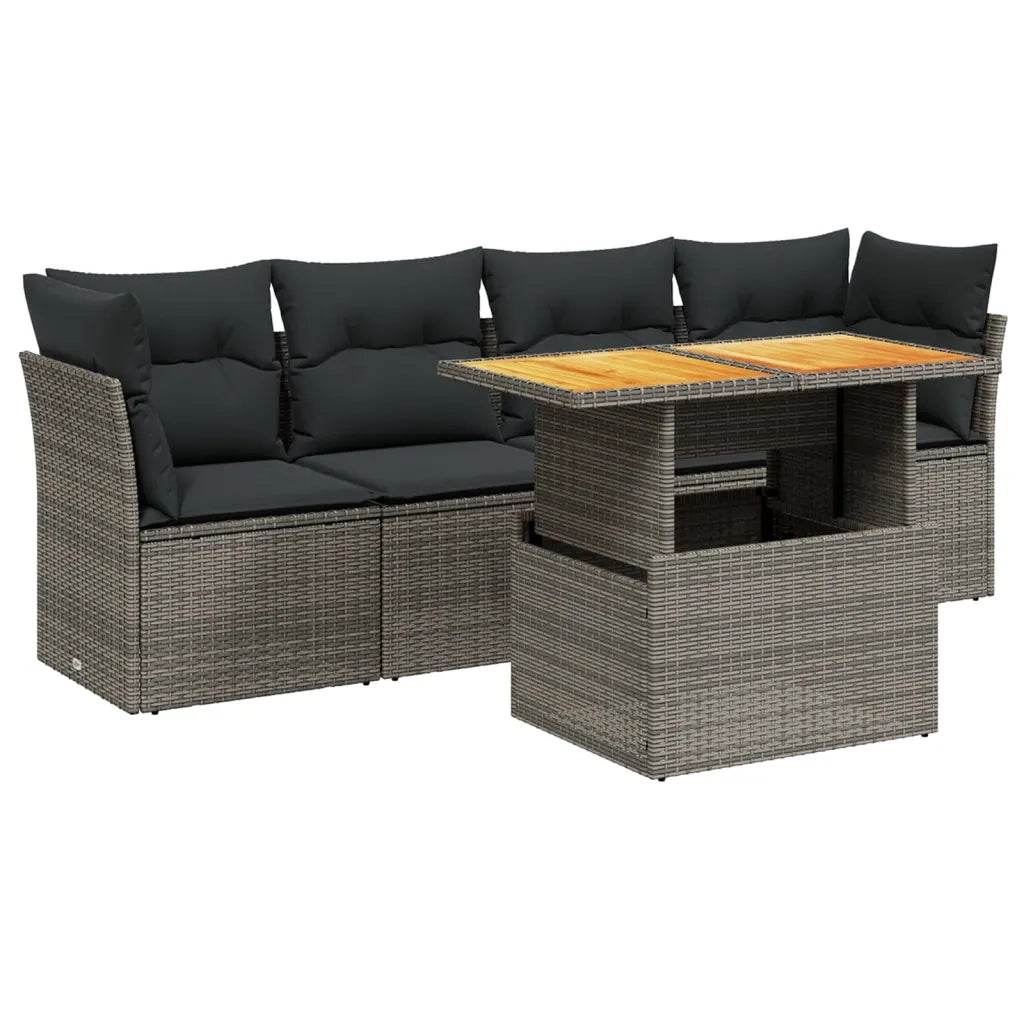 Set Divano da Giardino 5 pz | Set Salotto da Giardino con Cuscini Grigio in Polyrattan
