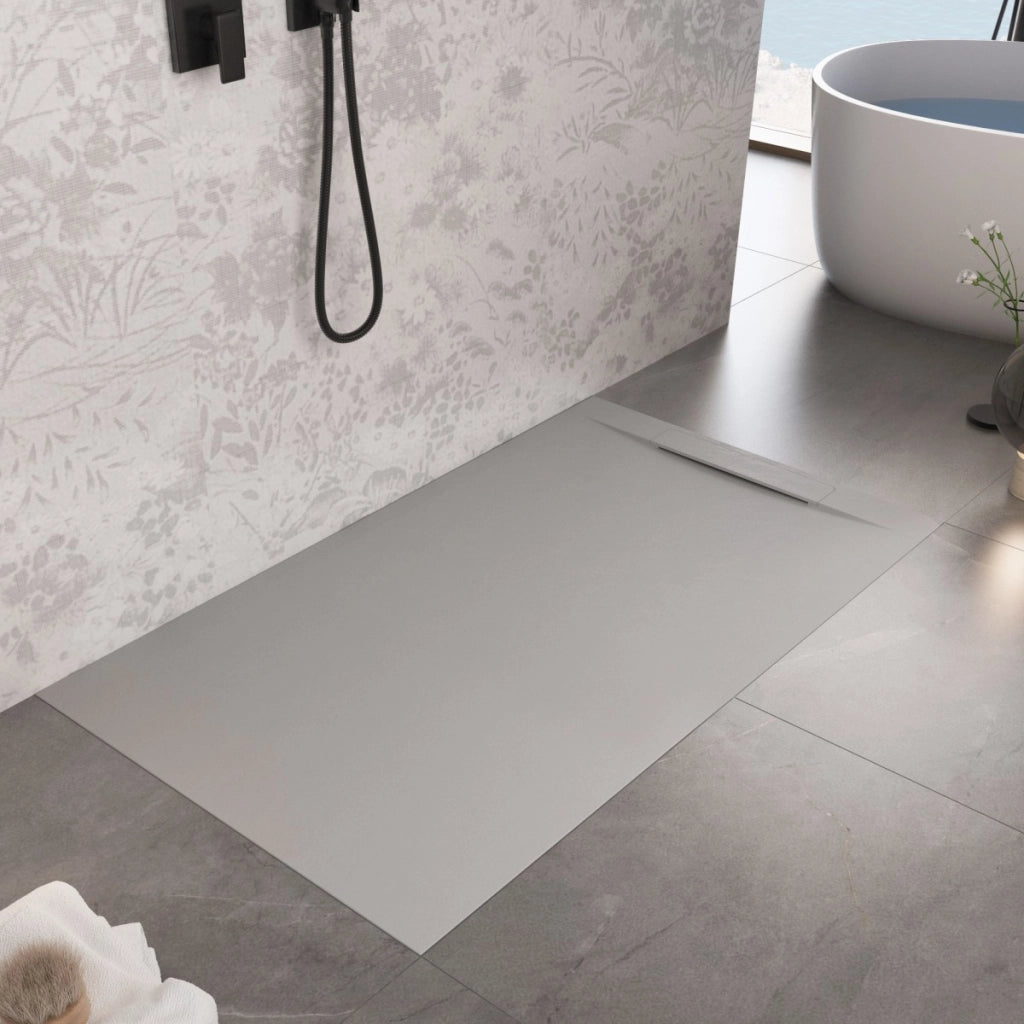 Piatto doccia in marmoresina grigio chiaro effetto pietra cemento vincent, misura 70x110