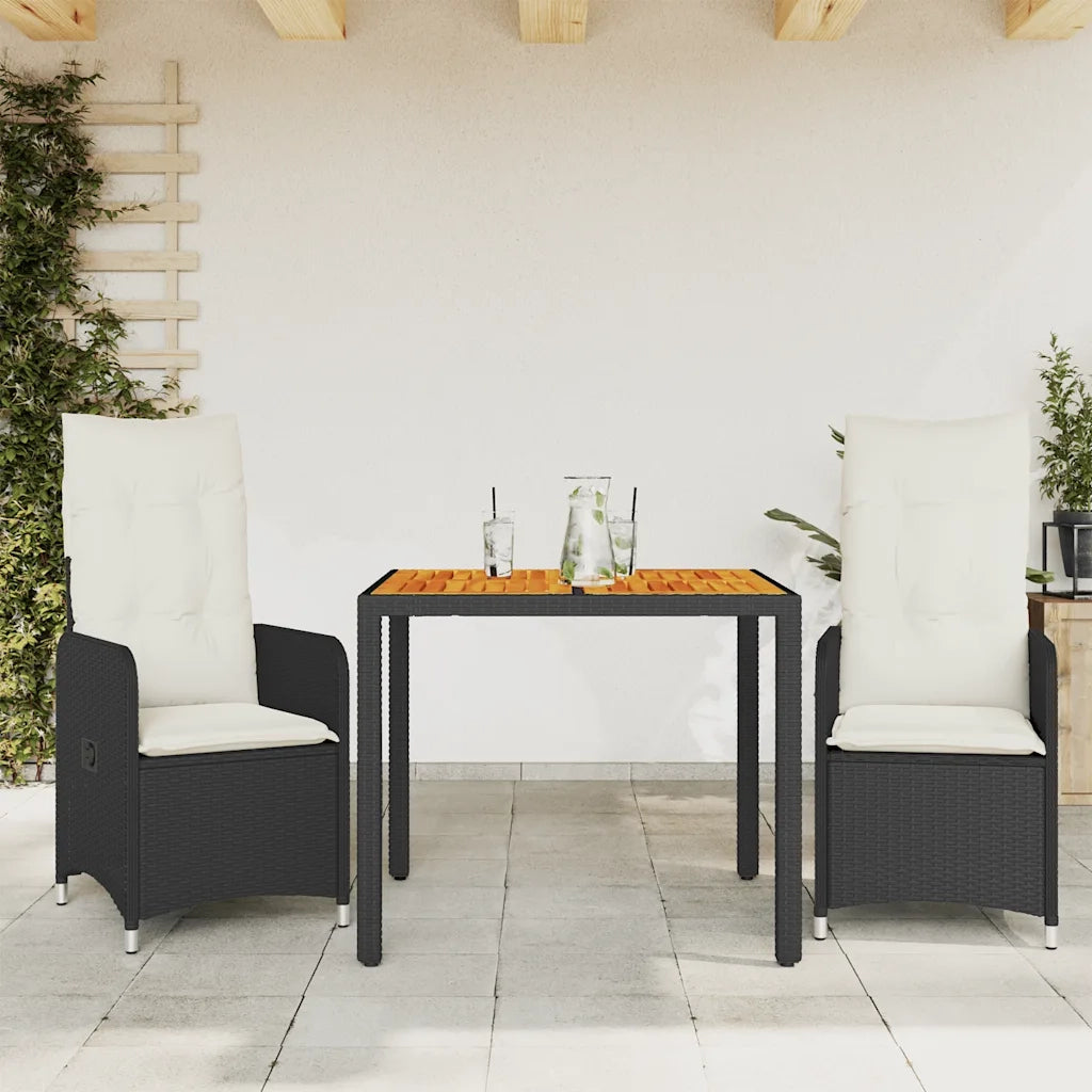 Set Bistrò da Giardino 3 pz con Cuscini in Polyrattan Nero 3276975