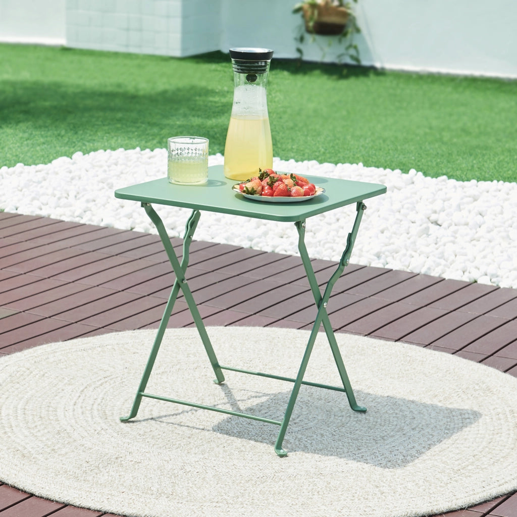 Tavolino Pieghevole Vegårshei da Giardino in Acciaio - Verde [en.casa]