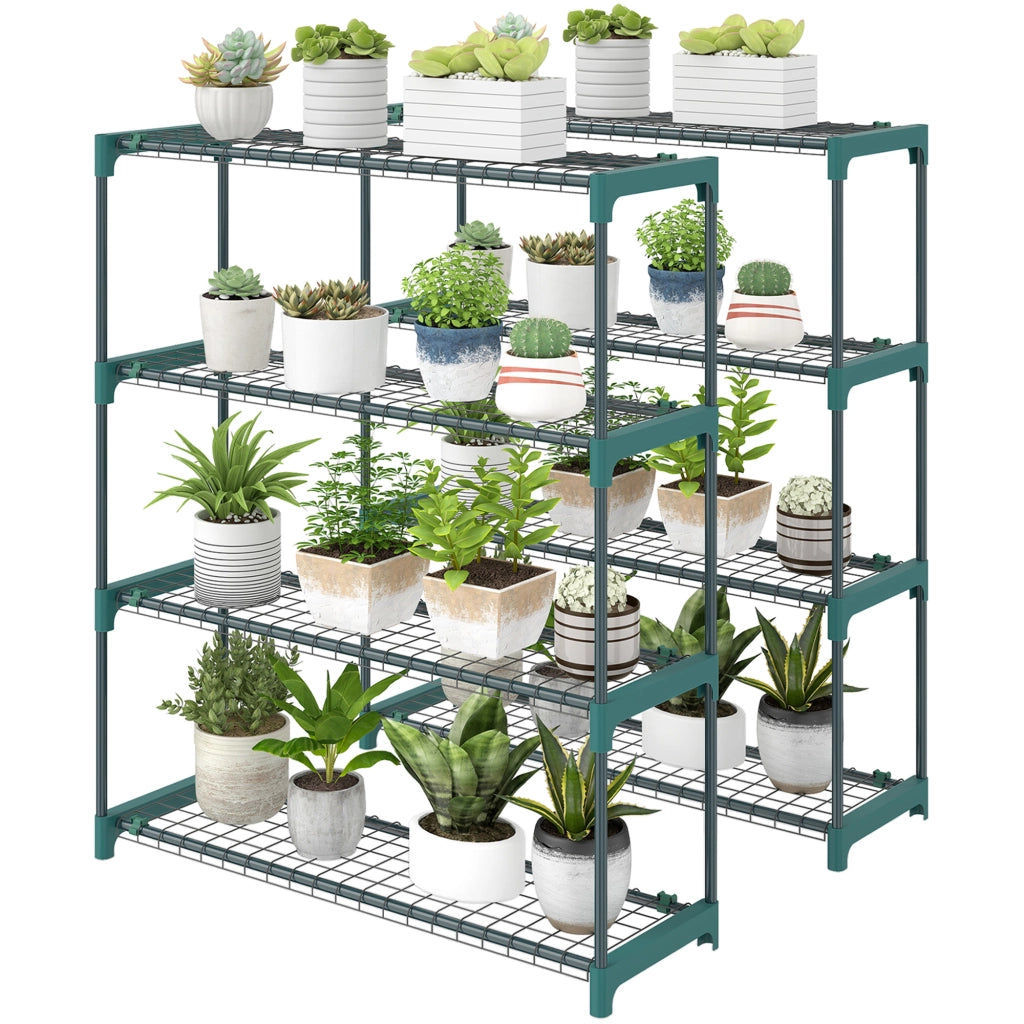 Supporto per Piante 4 Livelli ¨C Xylo ¨C Metallo Verde Interno Esterno Set 2 Pezzi