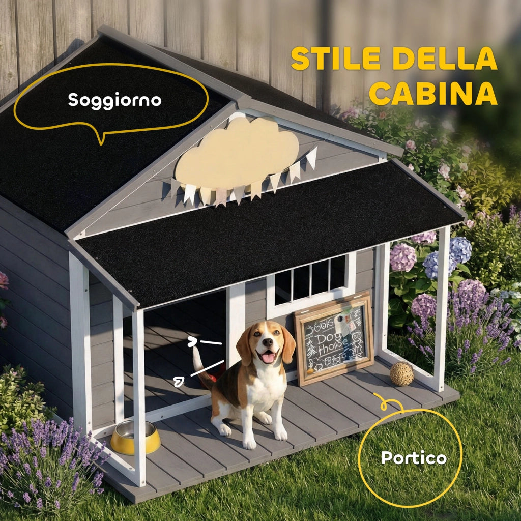 Cuccia per Cani da Esterno con Terrazza ¨C Minimal ¨C Grigio 124x112x105cm