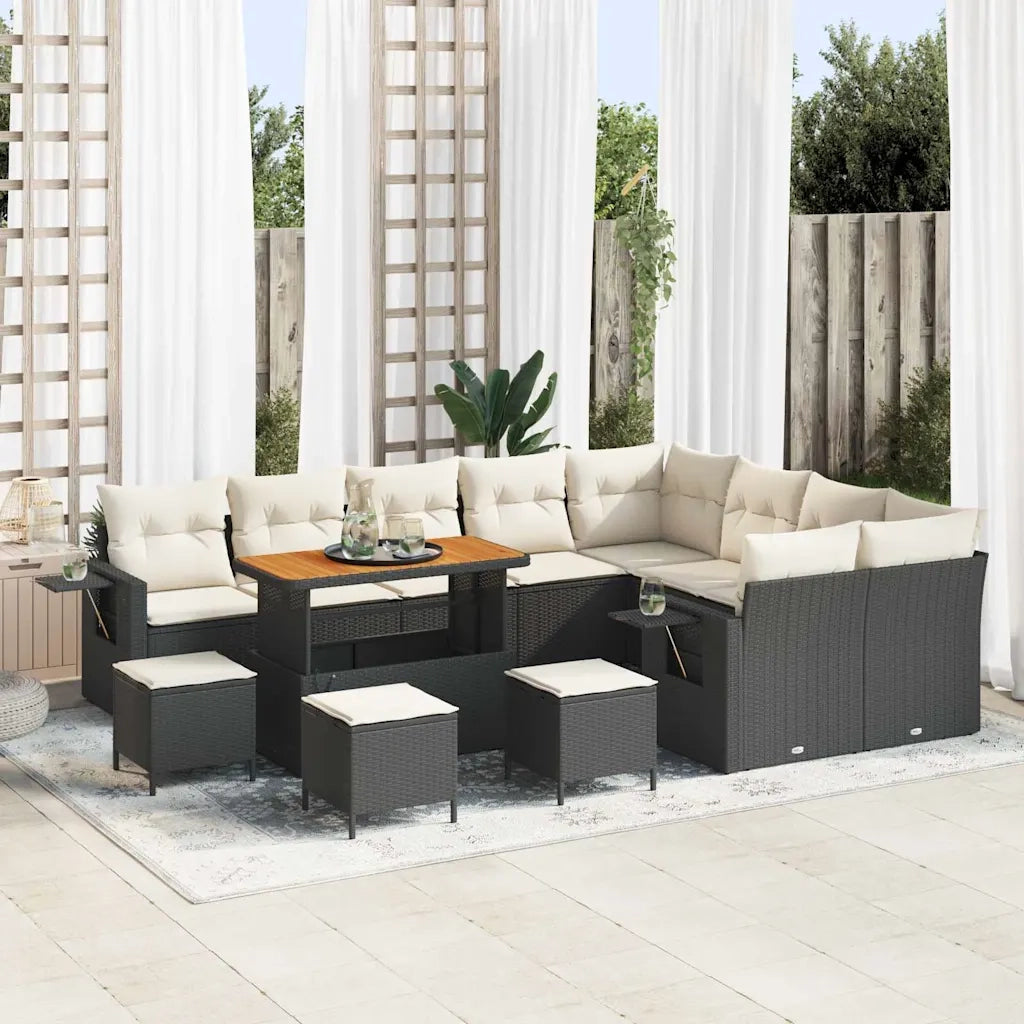 Set Divano da Giardino 13 pcs Nero e Crema polyrattan