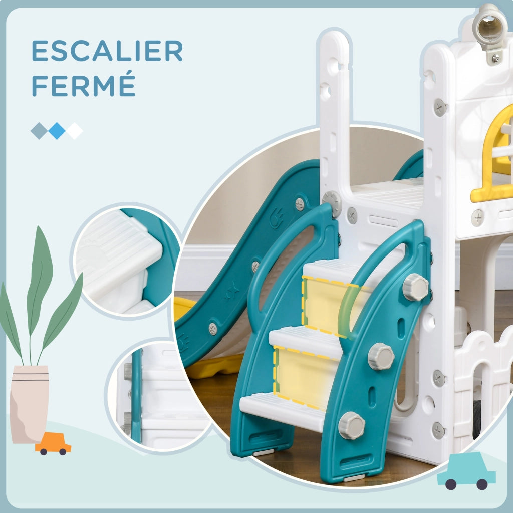 Castello per bambini 5 in 1 con canestro e scivolo ¨C Minimal ¨C 70x177x92 cm giallo