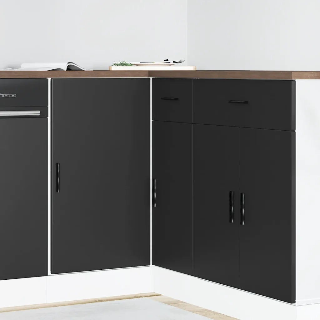 Pensile da cucina | Mobile Base Lavello ¡°Lyon¡± Nero in Legno Multistrato