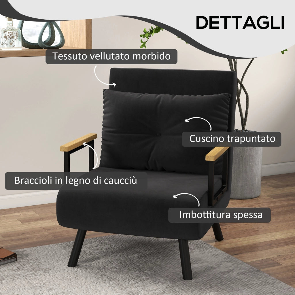 Poltrona Letto Reclinabile con Cuscino ¨C Minimal ¨C Nero 63x73x81 cm