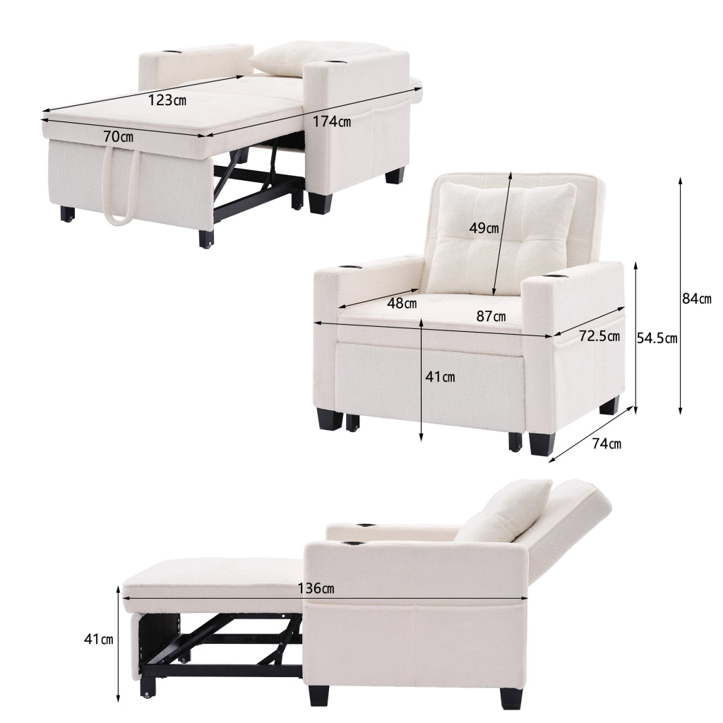Divano letto estraibile 3 in 1 - Zephmum- Con porta-bicchieri e USB