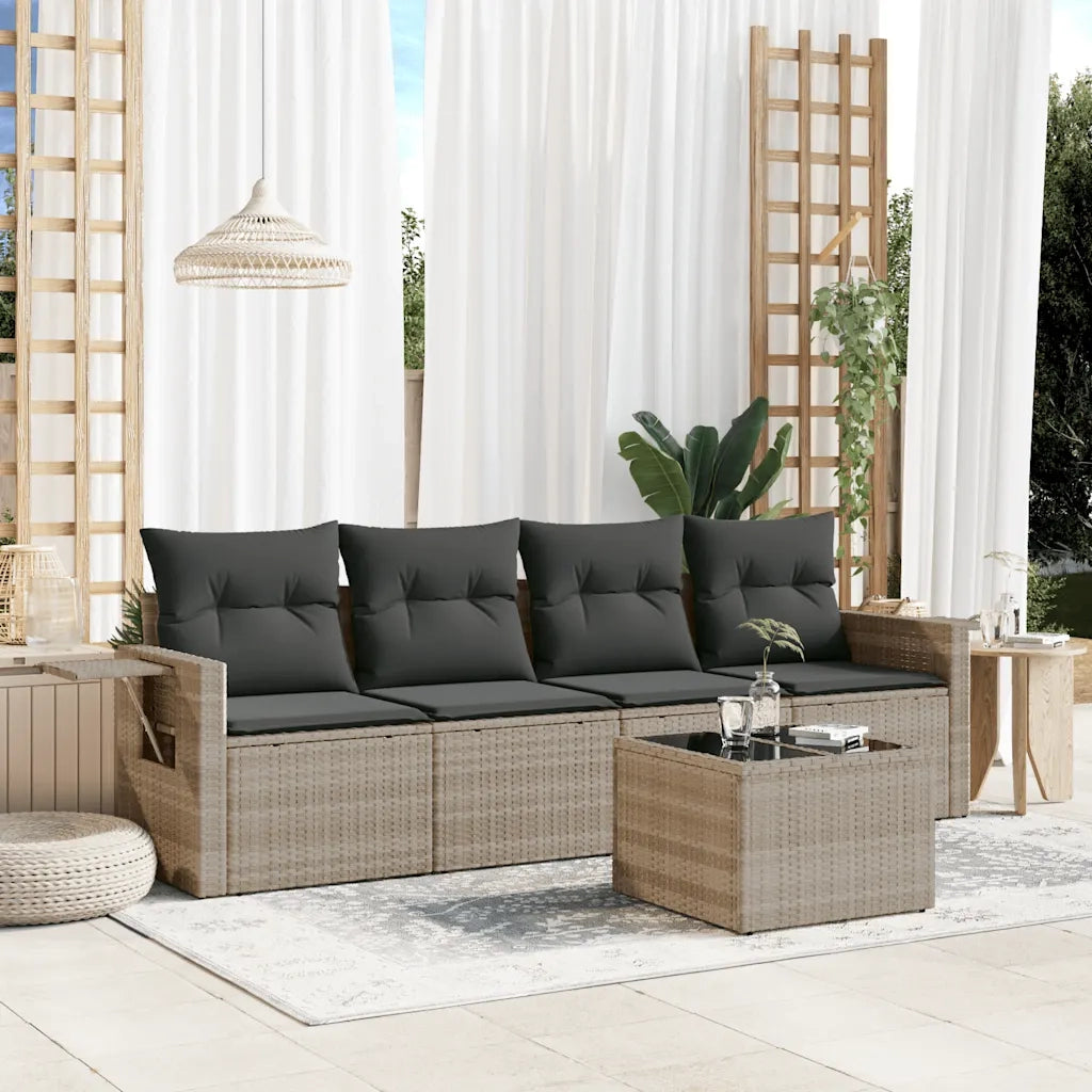 Set Divano da Giardino 5pz | Set Salotto da Giardino con Cuscini Grigio Chiaro Polyrattan