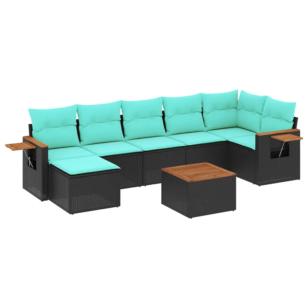Set Divani da Giardino 8 pz con Cuscini Nero in Polyrattan 3227037