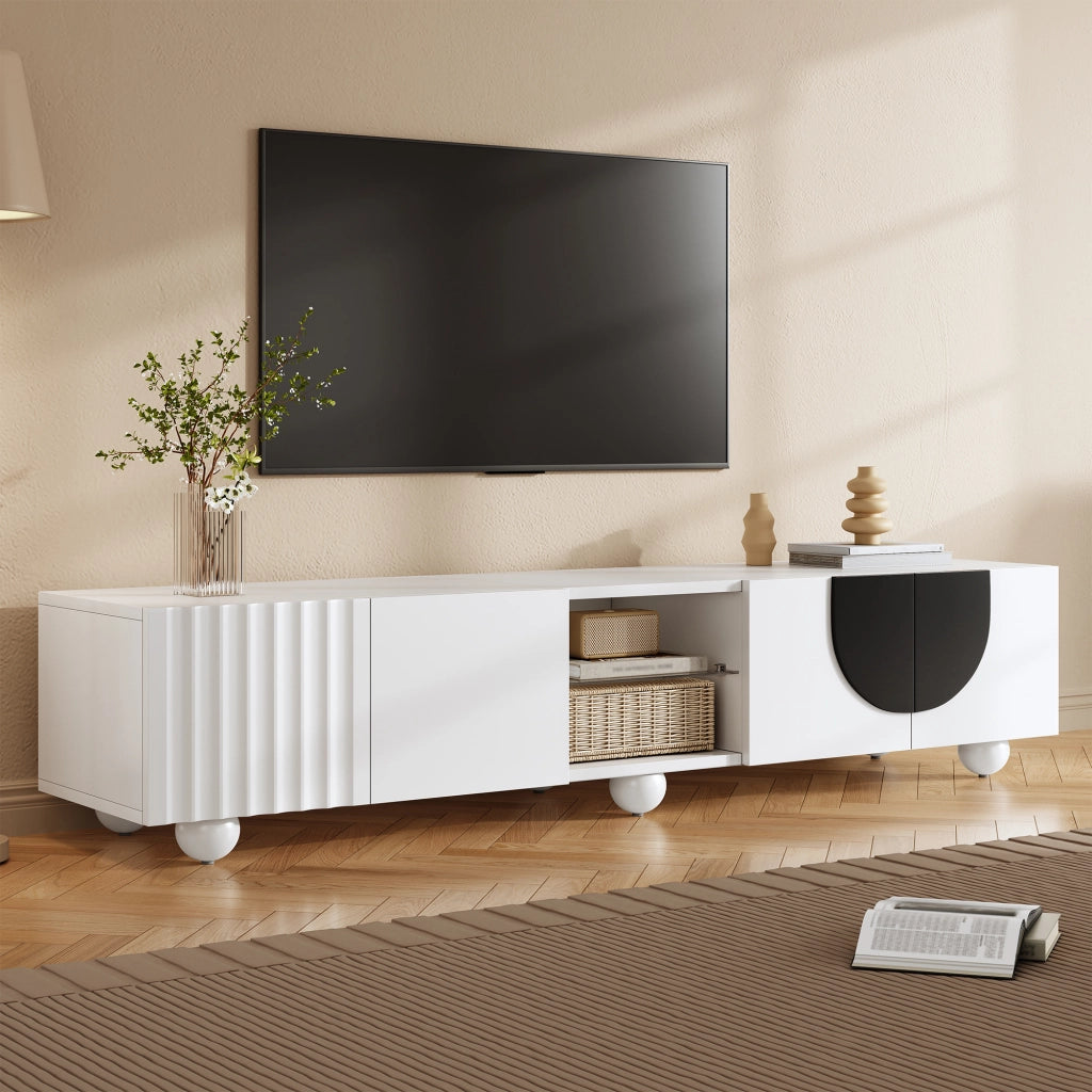 Cassettiera per TV bianca in MDF e truciolare; lunghezza 180 cm