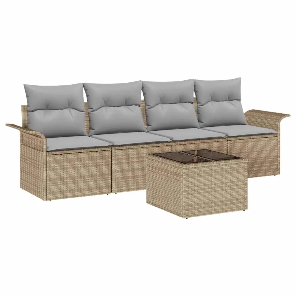 Set Divano da Giardino 5 pcs Beige e grigio polyrattan 3353899