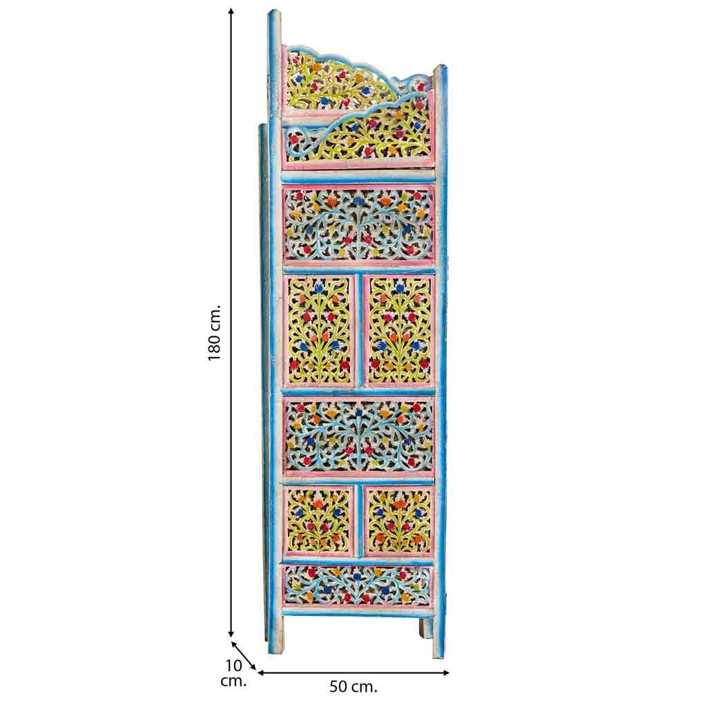 Paravento in legno multicolore fatto a mano, 50x25x180h cm