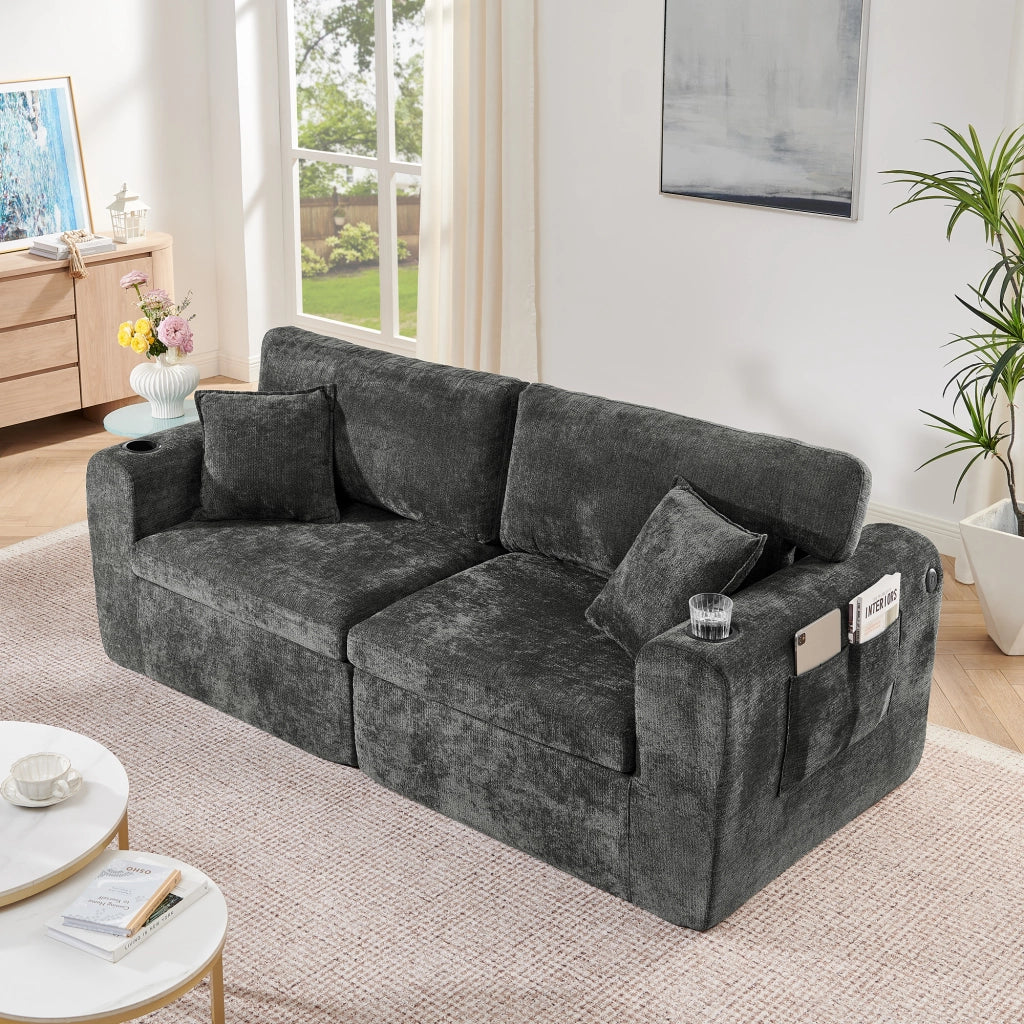 Divano 2 Posti Relax in Chenille con Cuscini ¨C MINIMAL ¨C Nero
