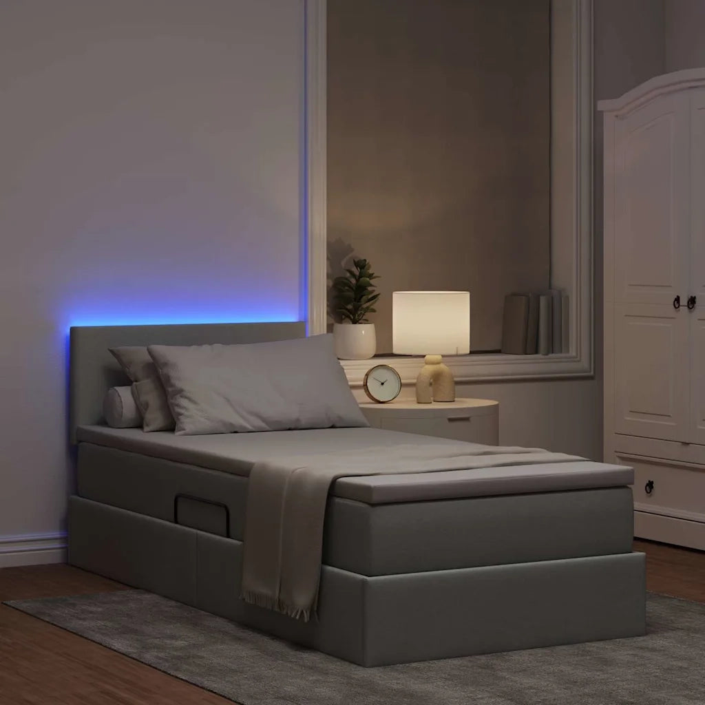 Letto con contenitore e LED Grigio chiaro 100 x 200 cm Tessuto