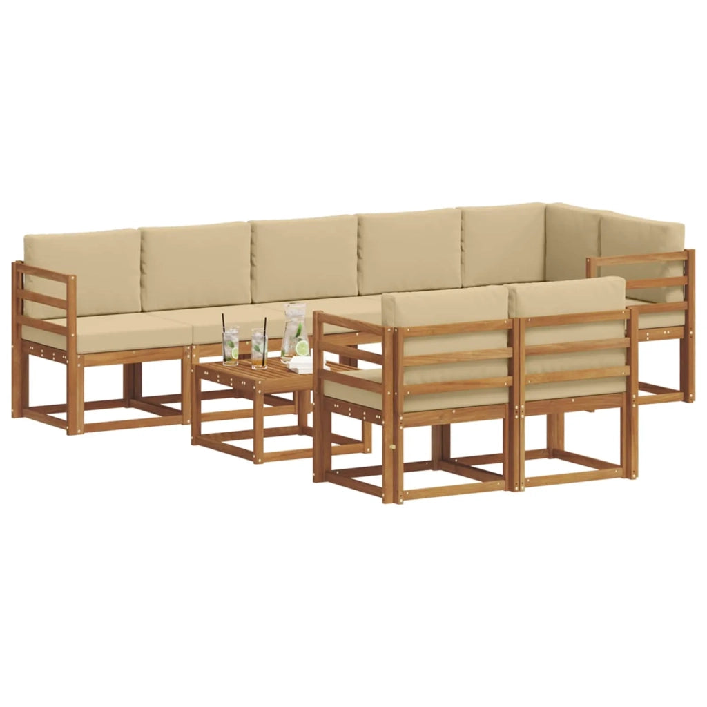 Set di divani da esterno con cuscino 9 pcs Naturale e Beige 3366591