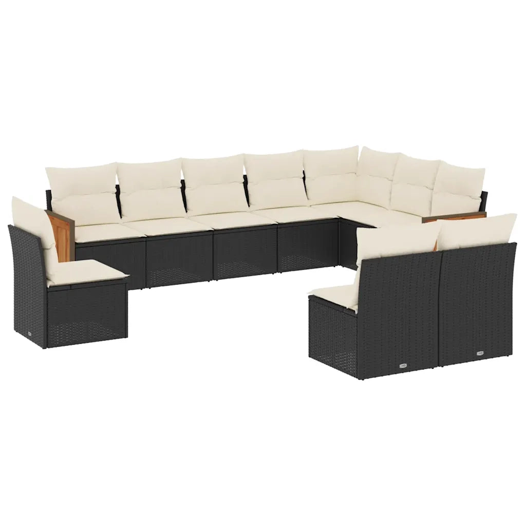Set Divani da Giardino 10pz con Cuscini in Polyrattan Nero 3260152