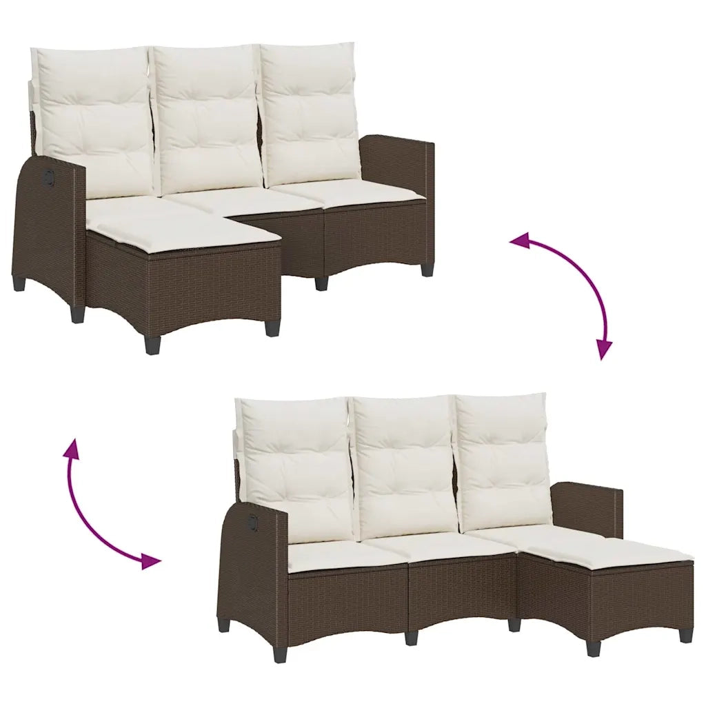 Divano Reclinabile Giardino con Cuscini a L-Sofa da Giardino-Divano da esterno Marrone Polyrattan