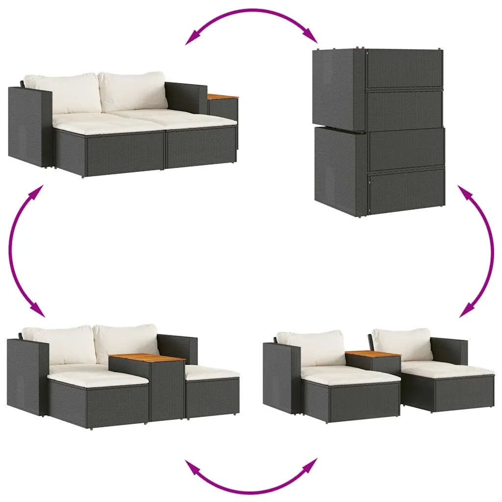 Set Divani da Giardino 5 pz con Cuscini Nero Polyrattan Acacia 365725