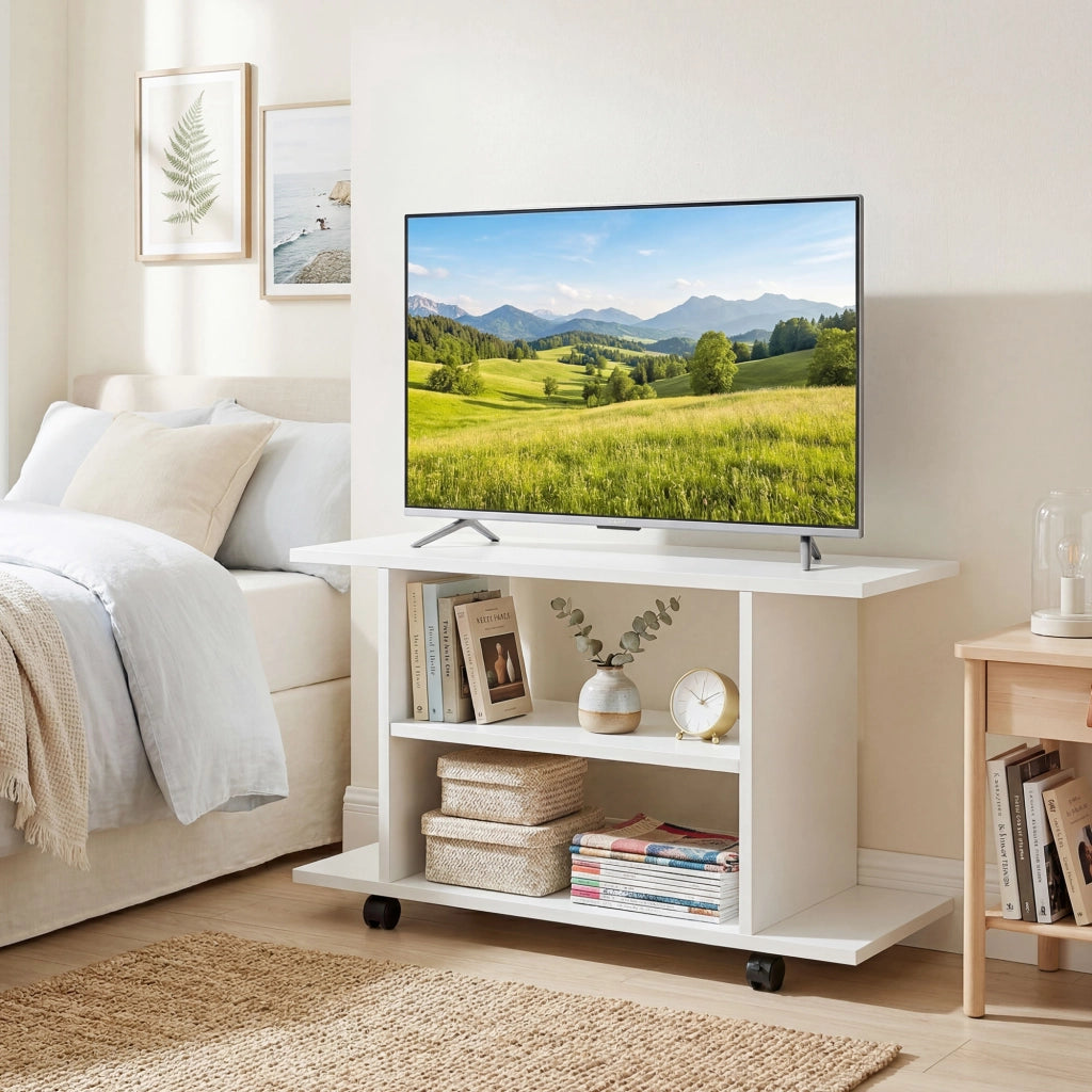 Mobile TV con Ripiani e Ruote ¨C Minimal ¨C 80x40x40 Bianco