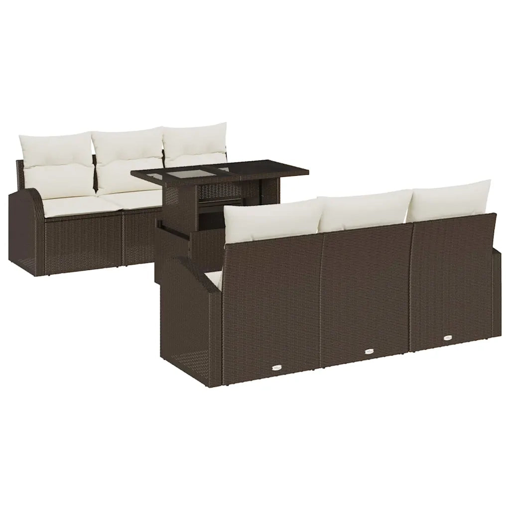 Set Divano da Giardino con cuscino 7 pcs Marrone Poly Rattan