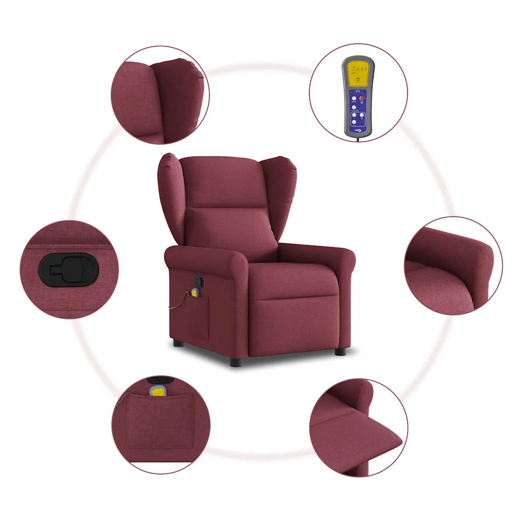 Poltrona Massaggiante Reclinabile Rosso Vino in Tessuto 4015669