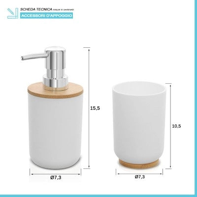 Set completo accessori bagno da appoggio in abs bianco e bambù Surf