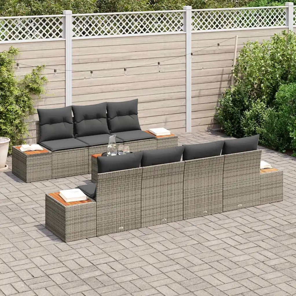 Set Divano da Giardino con cuscino 8 pcs Grigio Poly Rattan