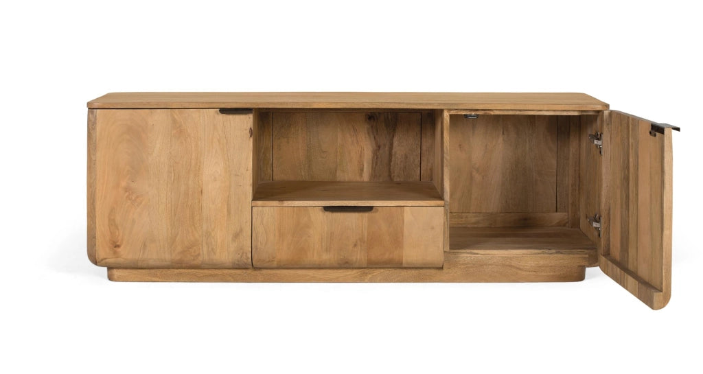 Mobile TV realizzato in legno di mango con angoli arrotondati