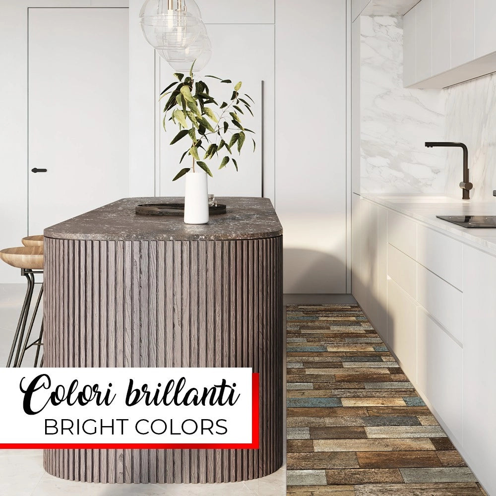 Tappeto Cucina Antimacchia 51x210 cm Stampa HD Alta Definizione Passatoia Gomma Pvc Parquet Colorato