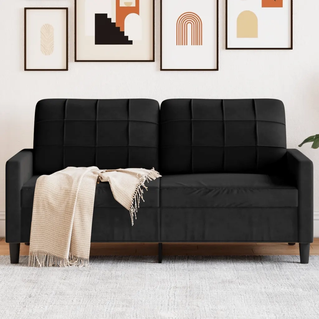 Divano | Divano da soggiorno | Sofa a 2 Posti Nero 140 cm in Velluto